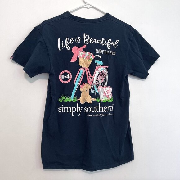 SIMPLY SOUTHERN Life is Beautiful Enjoy the Ride Short Sleeve Tee Navy Blue M - Picture 10 of 16